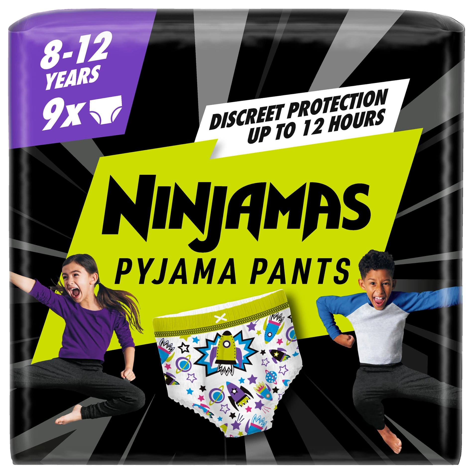 Ninjamas Pyjama Pants kosmické lodě plenkové kalhotky 8–12 let (27–43 kg)