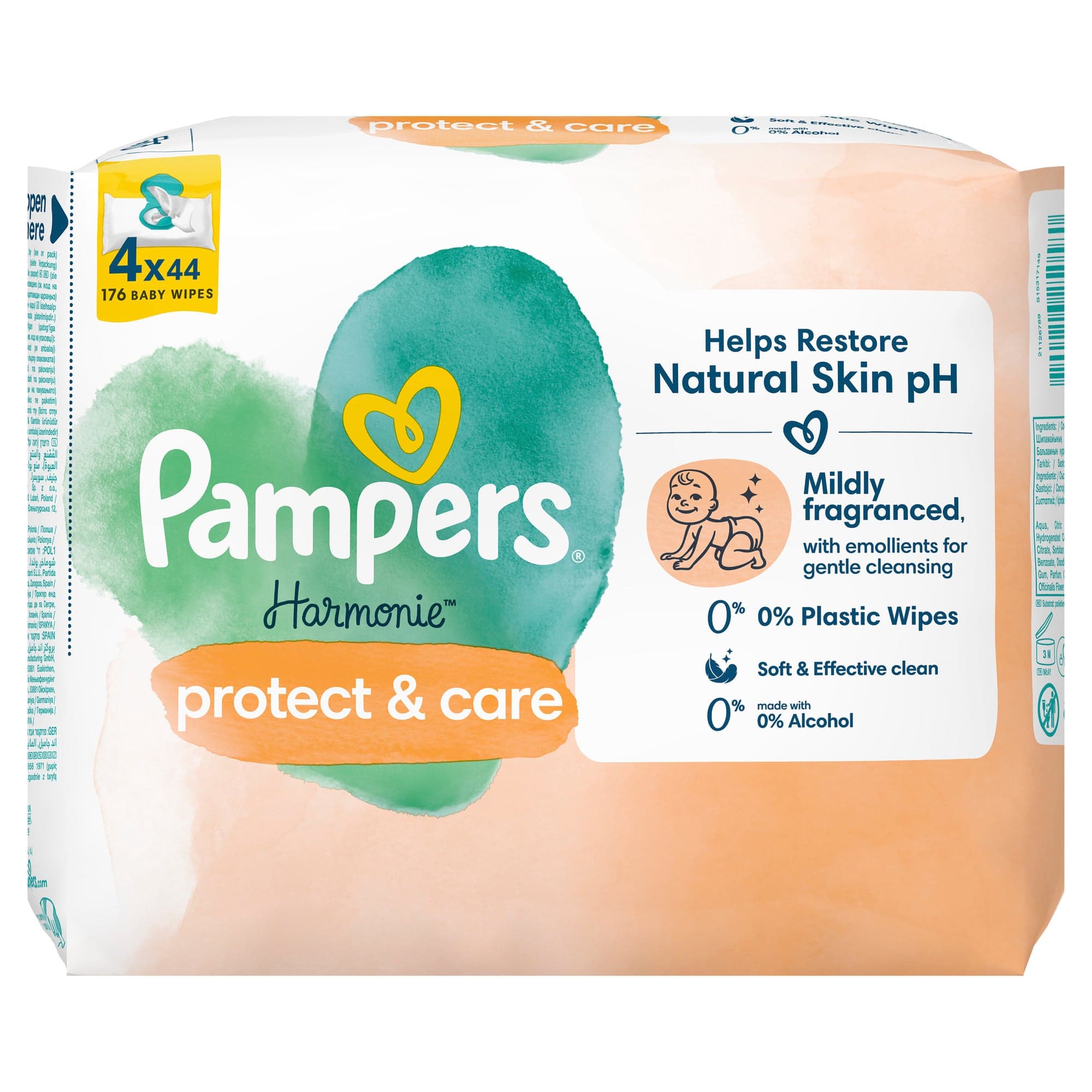 Pampers Harmonie Protect & Care dětské čisticí ubrousky 4×44 ks