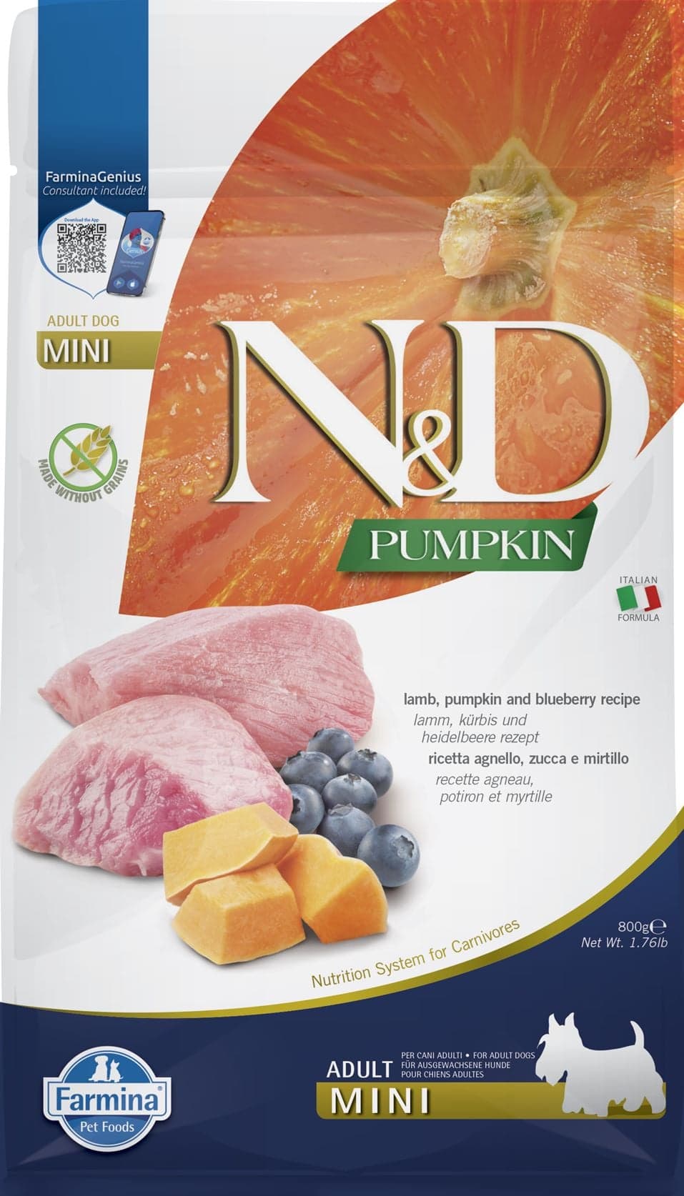 N&D Pumpkin granule pro psy malých plemen s jehněčím, dýní a borůvkami