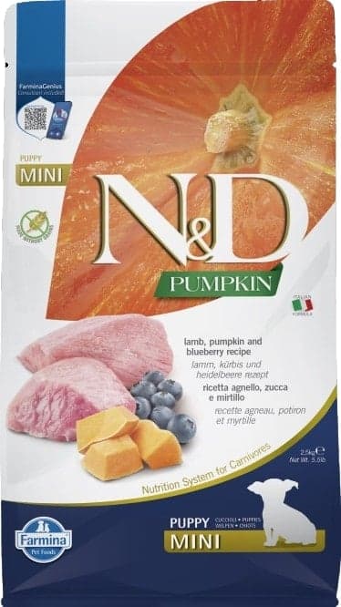 N&D Pumpkin granule pro štěňata malých plemen s jehněčím, dýní a borůvkami