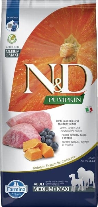 N&D Pumpkin granule pro psy středních a velkých plemen s jehněčím, dýní a borůvkami