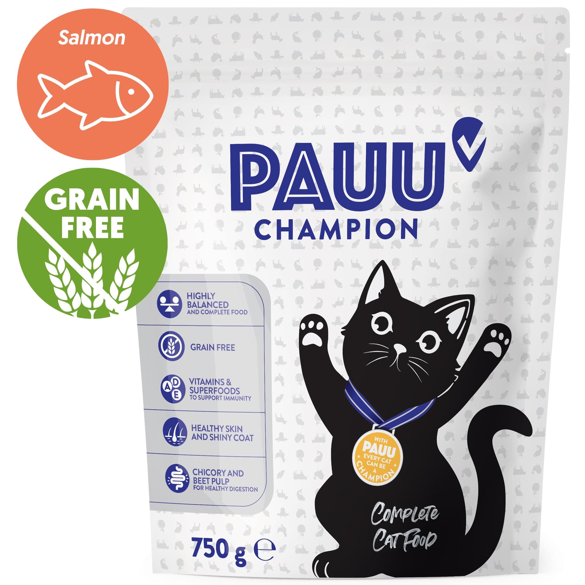 Pauu Champion Bezobilné granule s čerstvým lososem pro kočky
