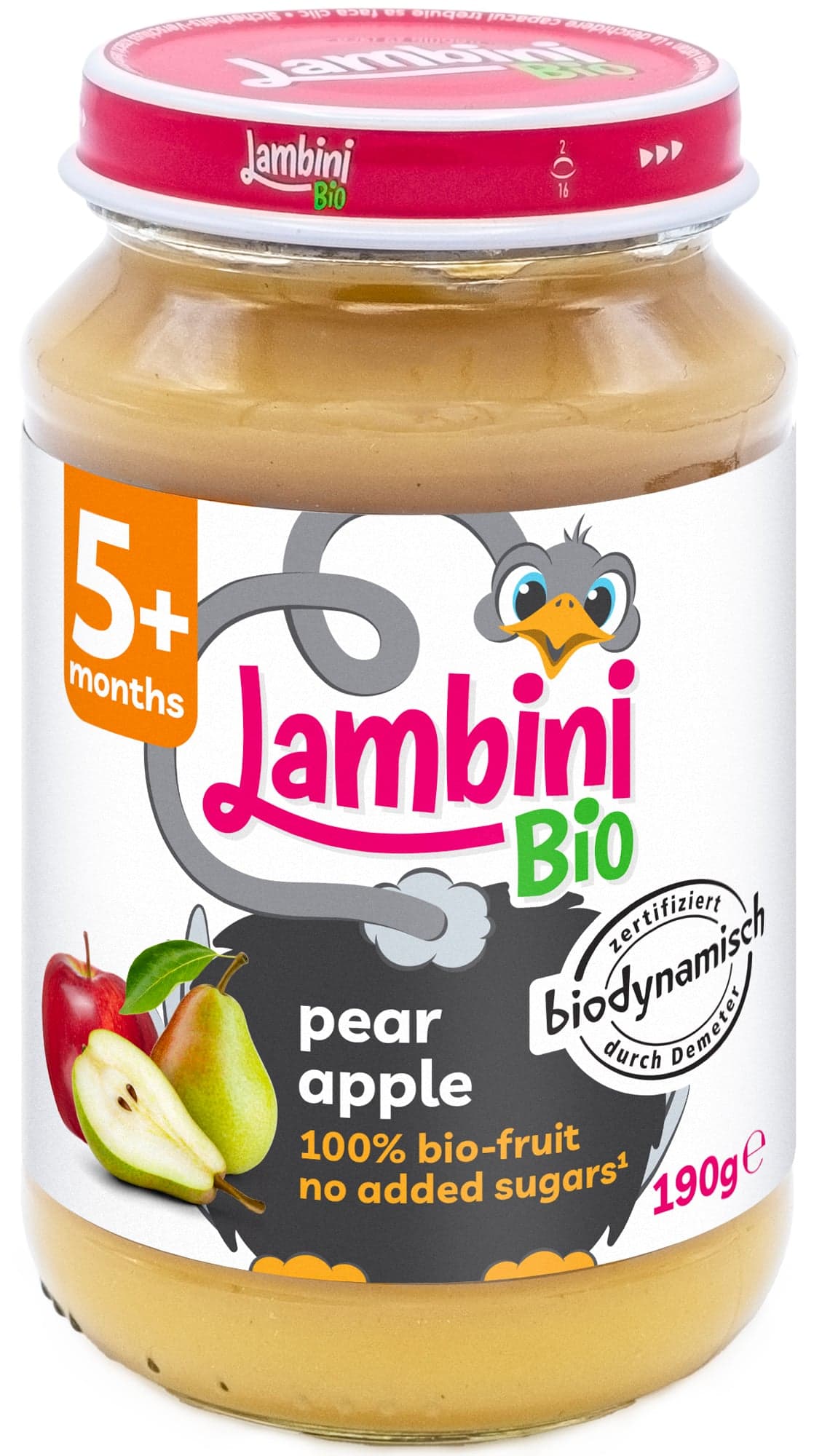 Lambini BIO Demeter příkrm hruška a jablko