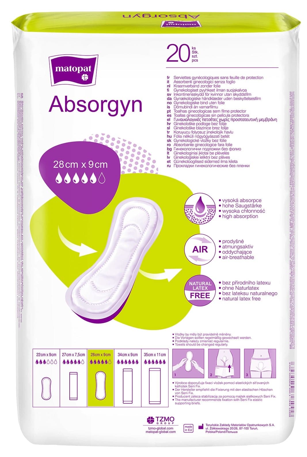 Matopat Absorgyn poporodní gynekologické vložky bez fólie 28×9 cm