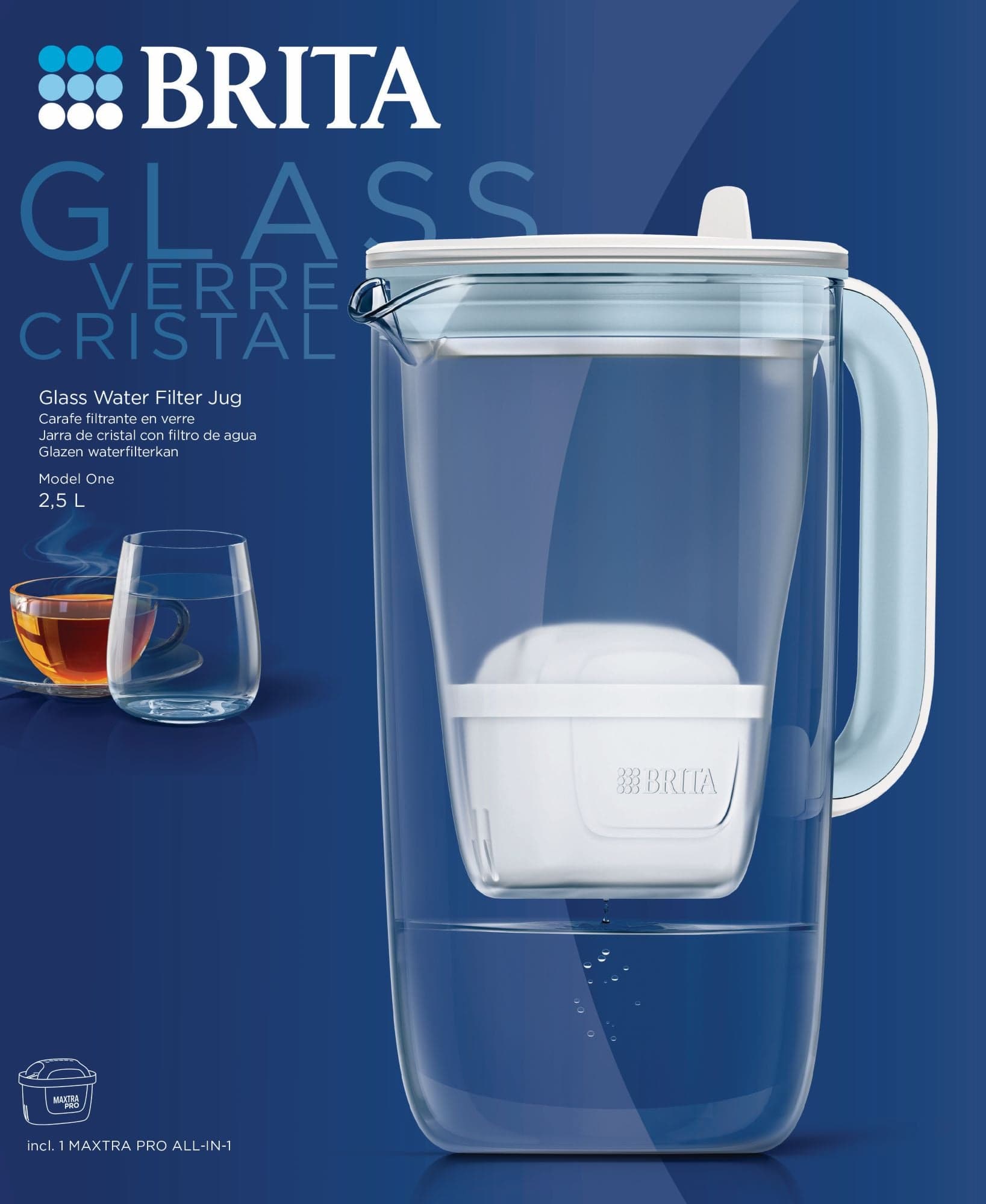 Brita Skleněná konvice světle modrá 2,5 l