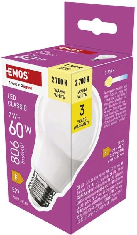 Emos LED žárovka Classic A60 7W E27, teplá bílá