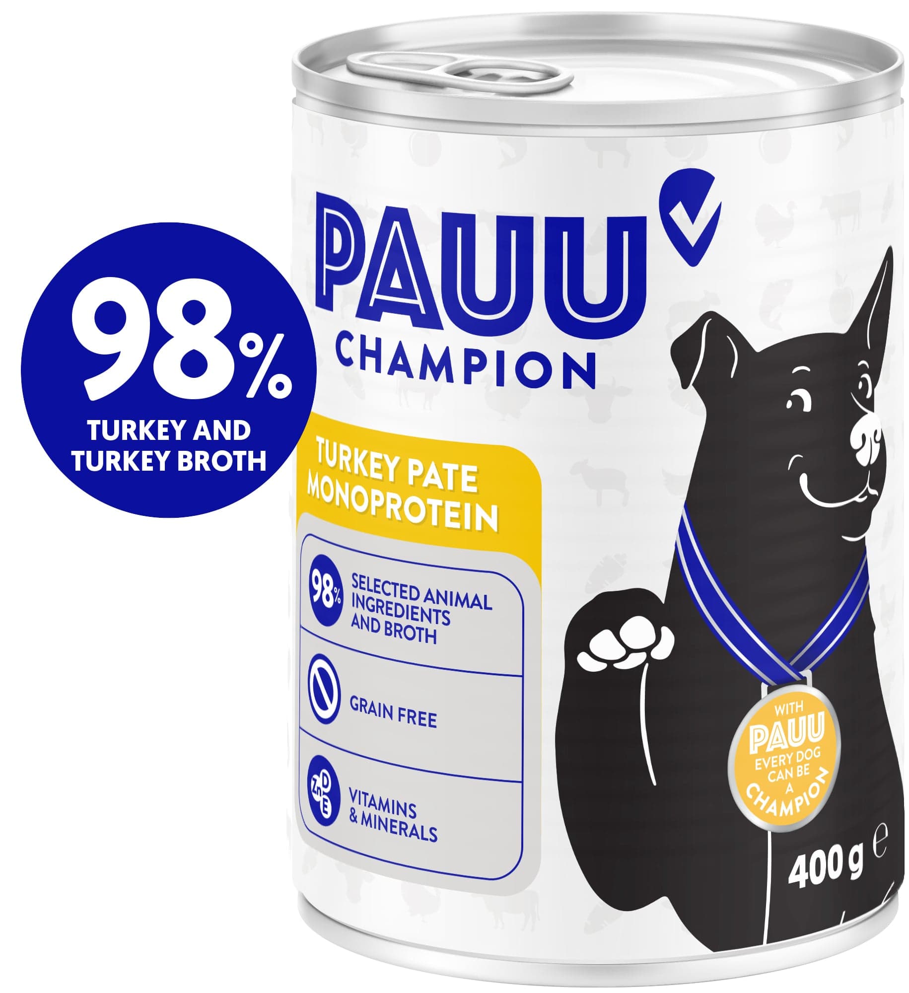 Pauu Champion Bezobilné monoprotein krůtí paté pro psy