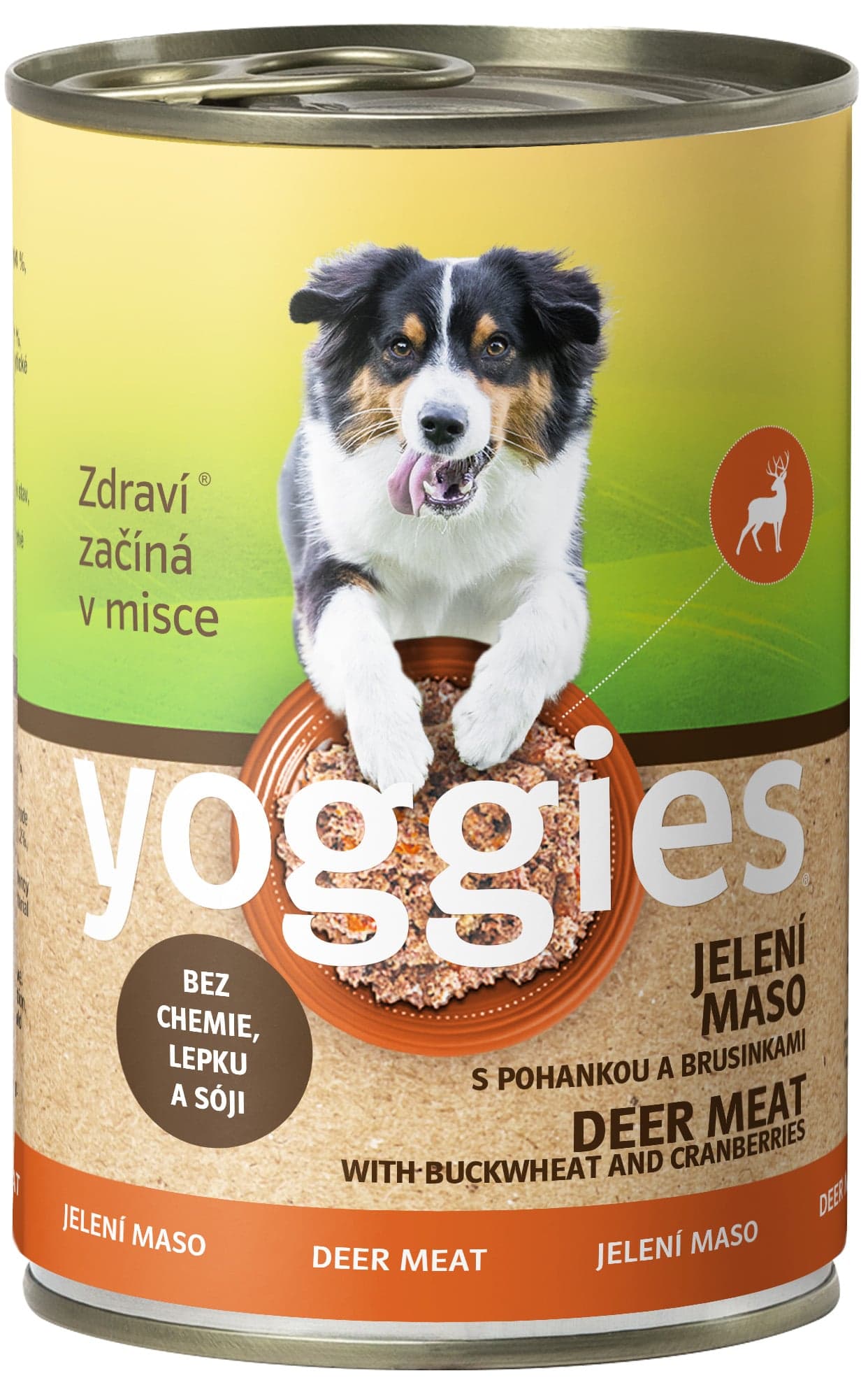 Yoggies Jelení konzerva s pohankou a brusinkami pro psy