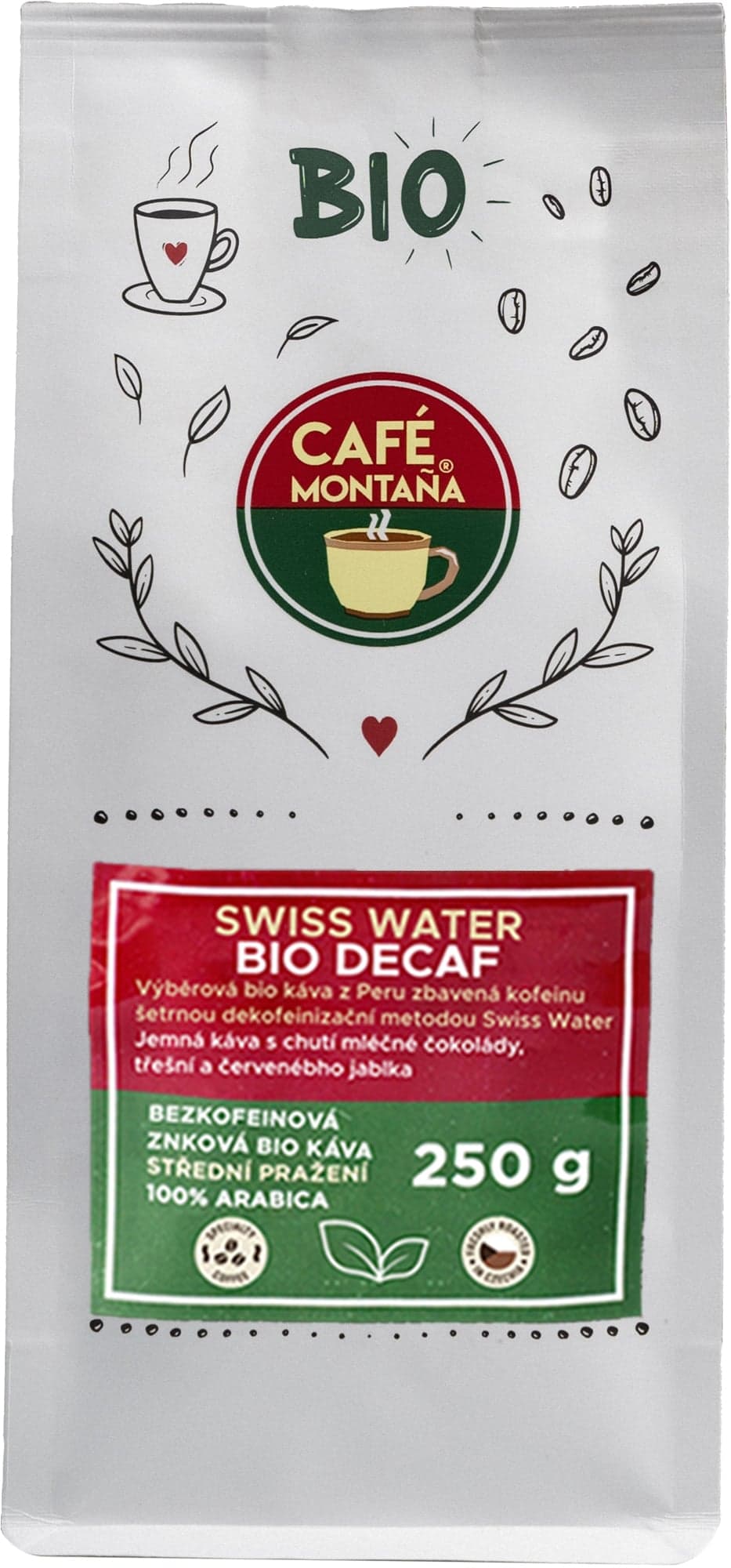 Café Montaña BIO Swiss Water Decaf filtr/espresso zrnková káva