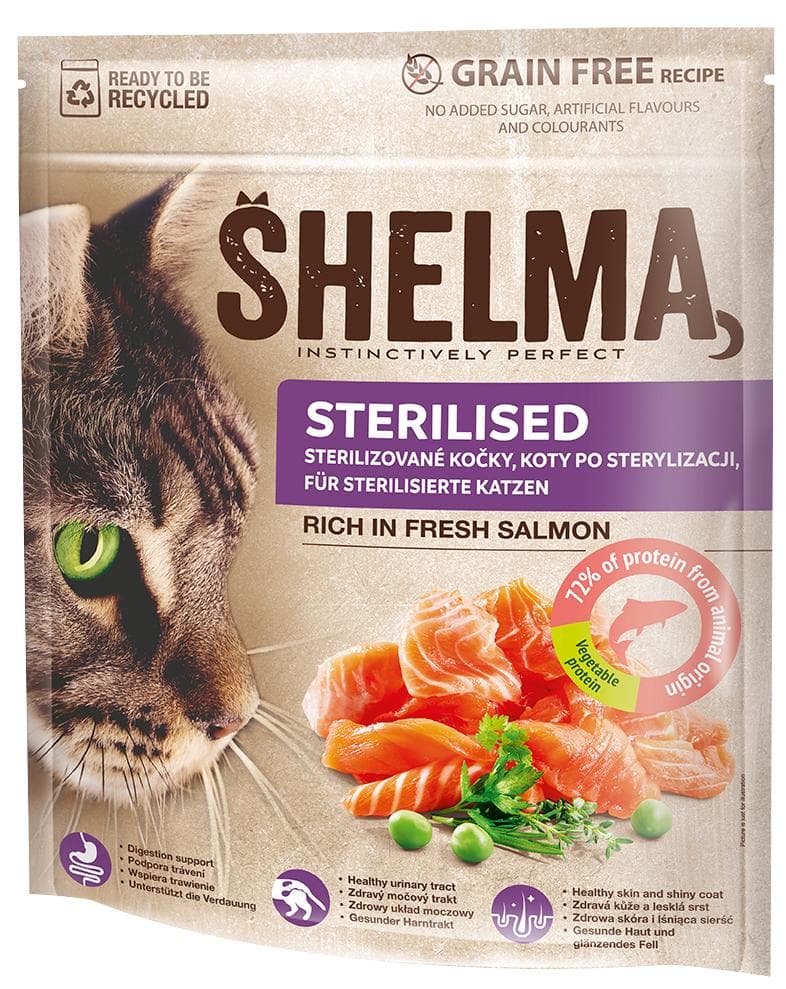Shelma Sterile bezobilné granule s čerstvým lososem pro dospělé kočky