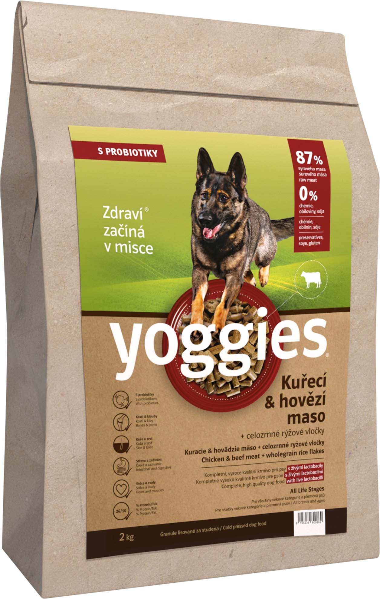 Yoggies Kuřecí a hovězí maso – granule s laktobacily pro psy