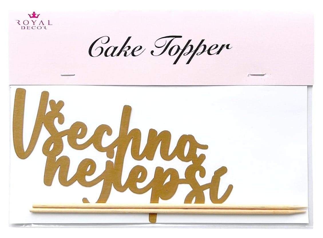 4-Cake Zapichovací dekorace na dort zlatá Všechno nejlepší