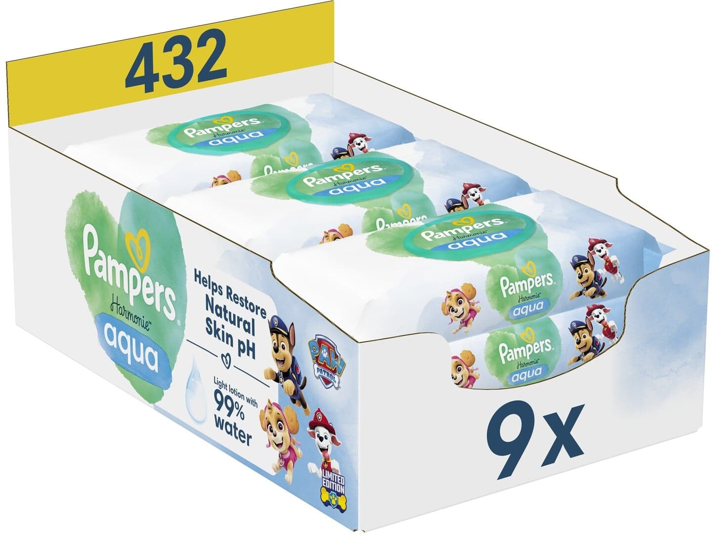 Pampers Harmonie Aqua Paw Patrol dětské čisticí ubrousky 9×48 ks