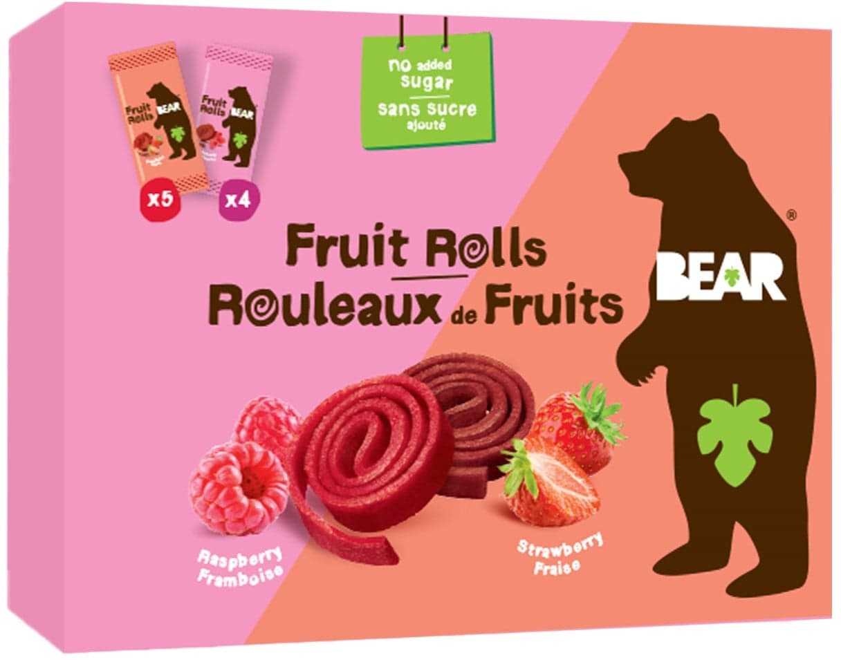 Bear Fruit Rolls jahoda a malina ovocné rolované plátky 9×20 g