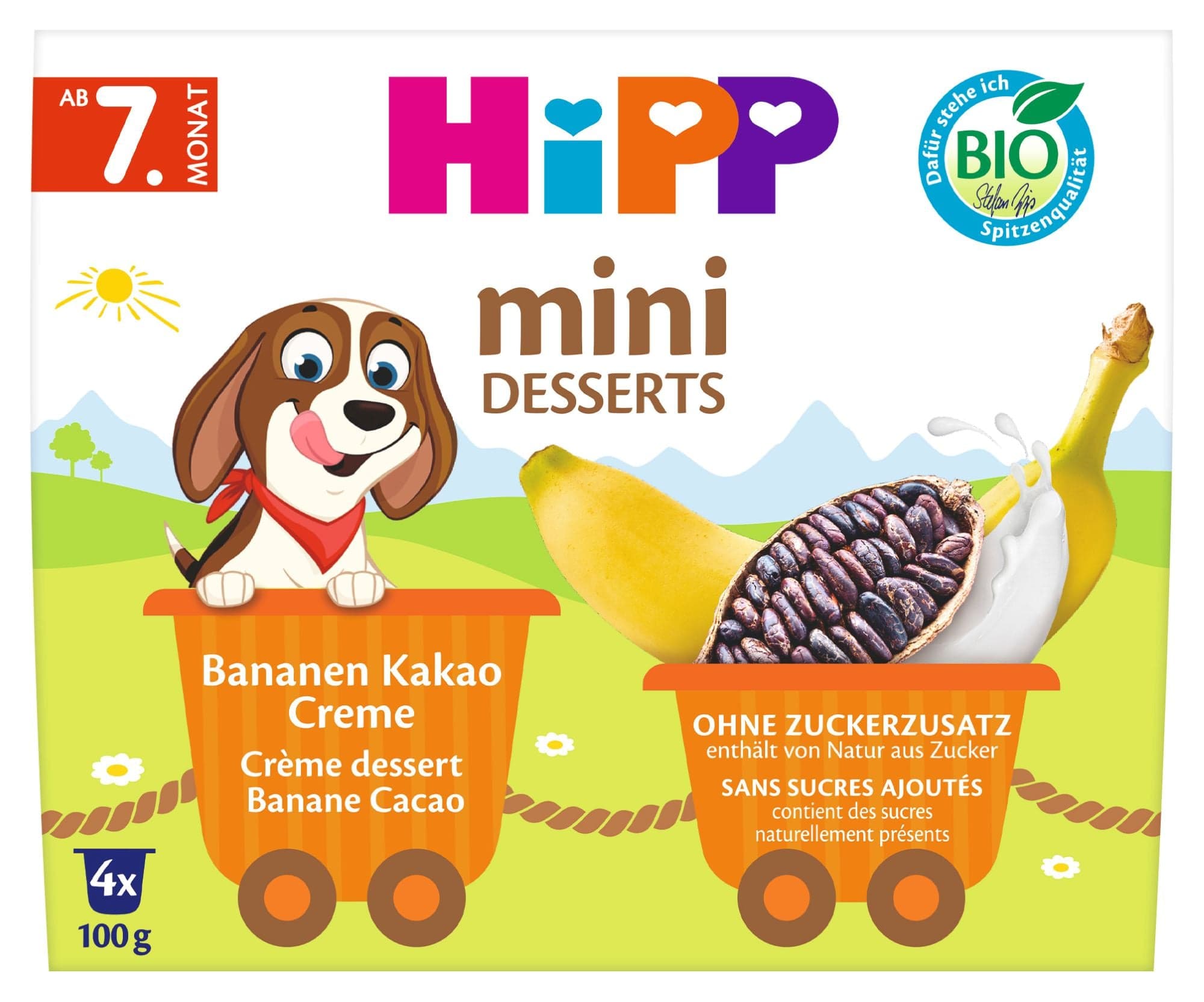 HiPP BIO Mléčný dezert banán a kakao (4×100 g)