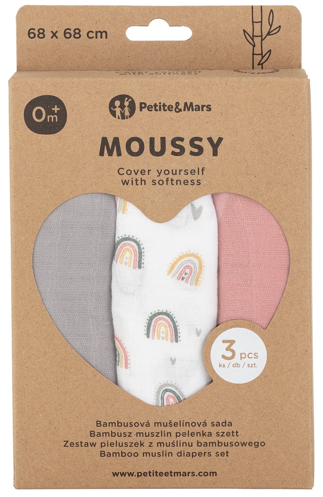 Petite & Mars Moussy Rose Rainbows sada mušelínových plen