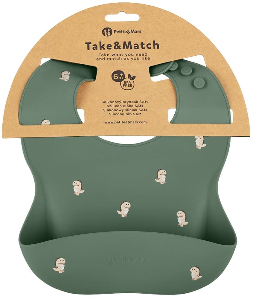 Petite & Mars Take & Match Green Dinos silikonový bryndák