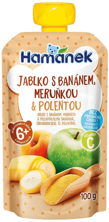 Hamánek Ovocná kapsička jablko, banán, meruňka a polenta