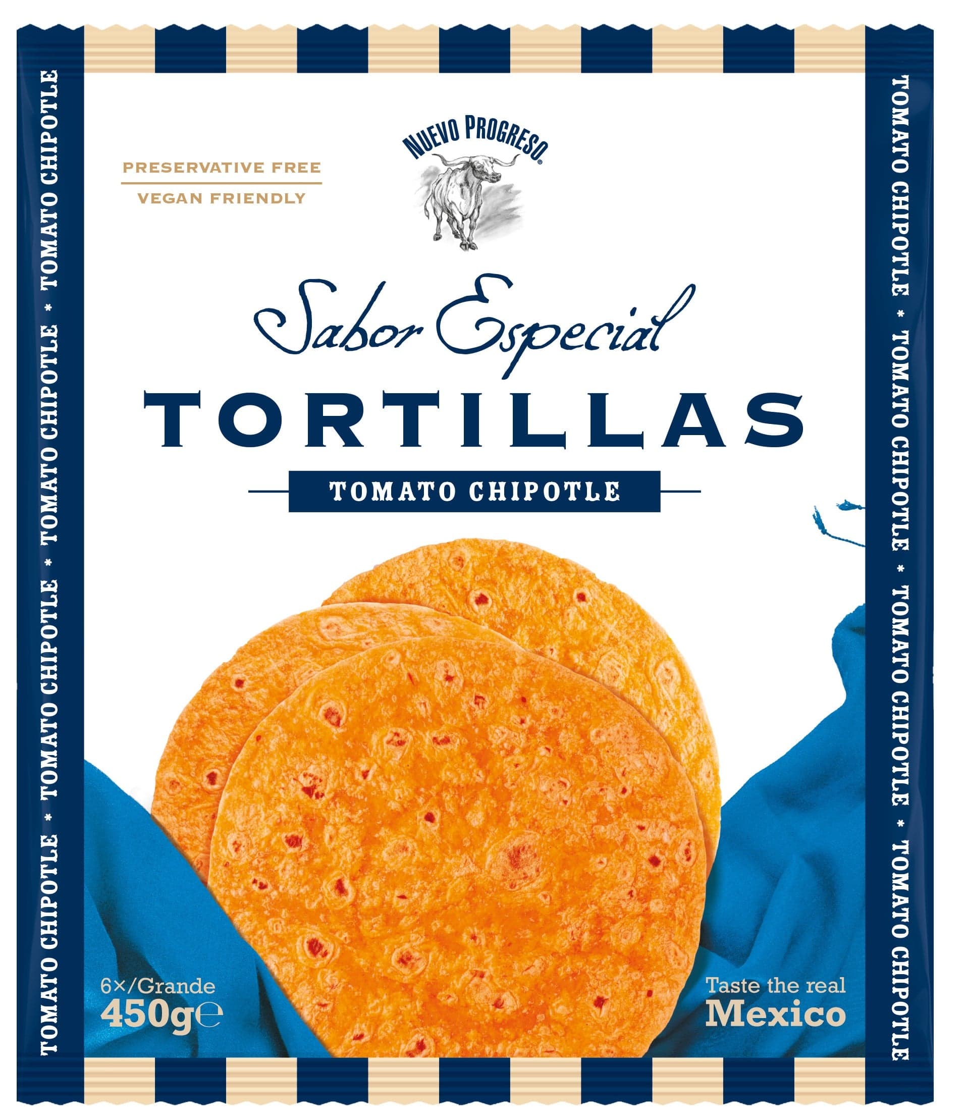 Nuevo Progreso Tortillas Tomato chipotle 25 cm, 6 ks