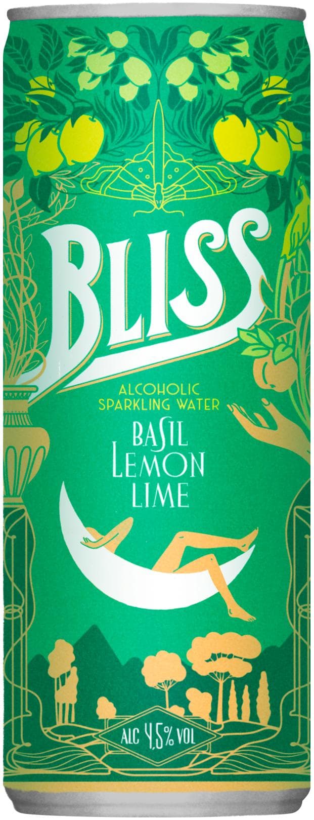 Bliss bazalka, citrón a limetka, perlivá voda s kapkou vína 4,5% obj.