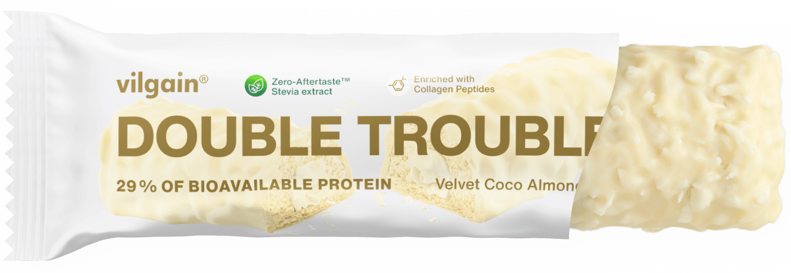 Vilgain Double Trouble Protein Bar Proteinová kokosová tyčinka v bílé čokoládě