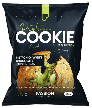 Passion Nutrition Plněná proteinová cookie s pistácií, bílou čokoládou a pistáciovou náplní