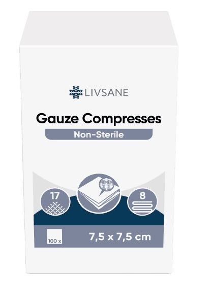 LIVSANE Nesterilní gázové kompresy 7.5x7.5cm 100ks