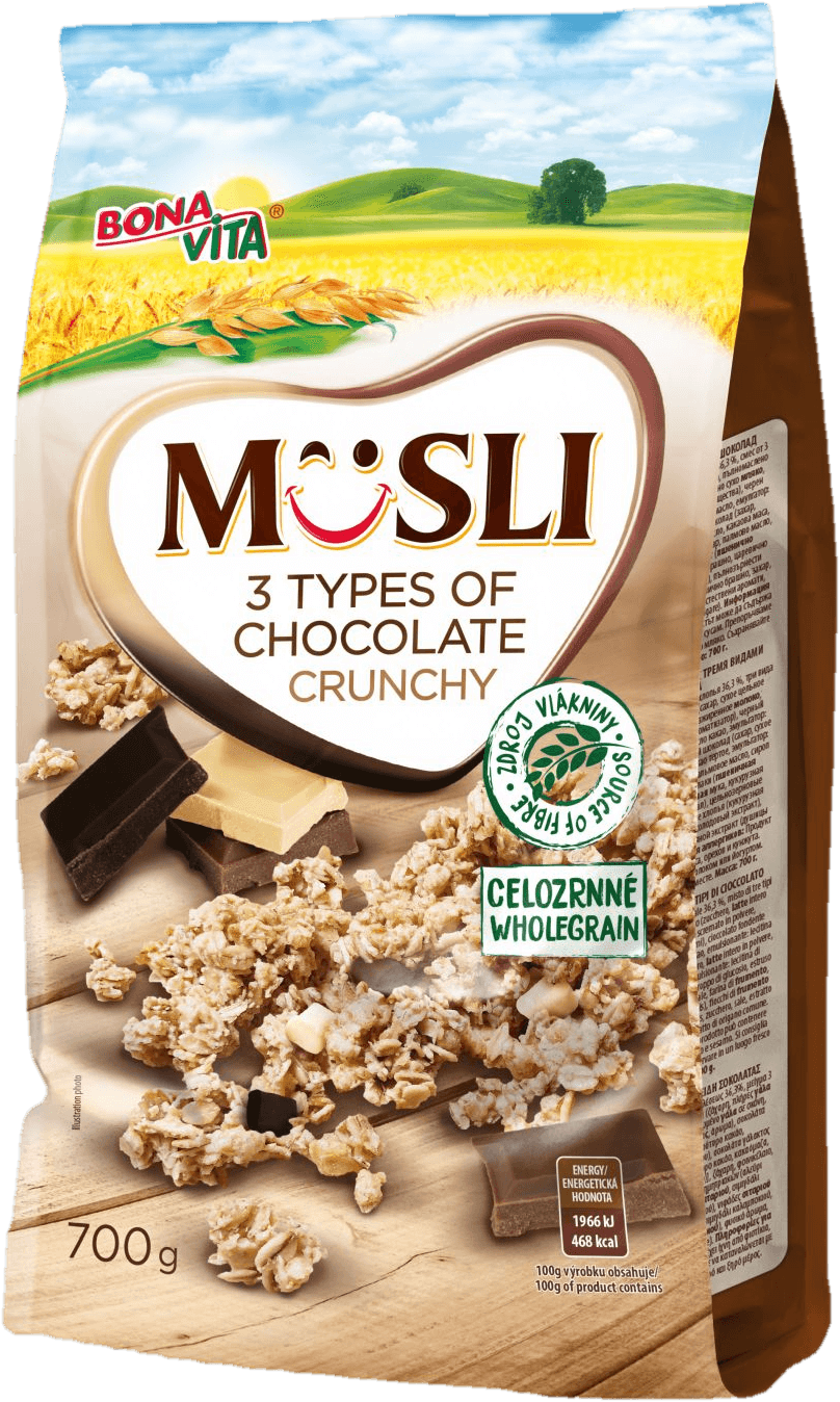 Bonavita Müsli 3 druhy čokolády zapékané a křupavé