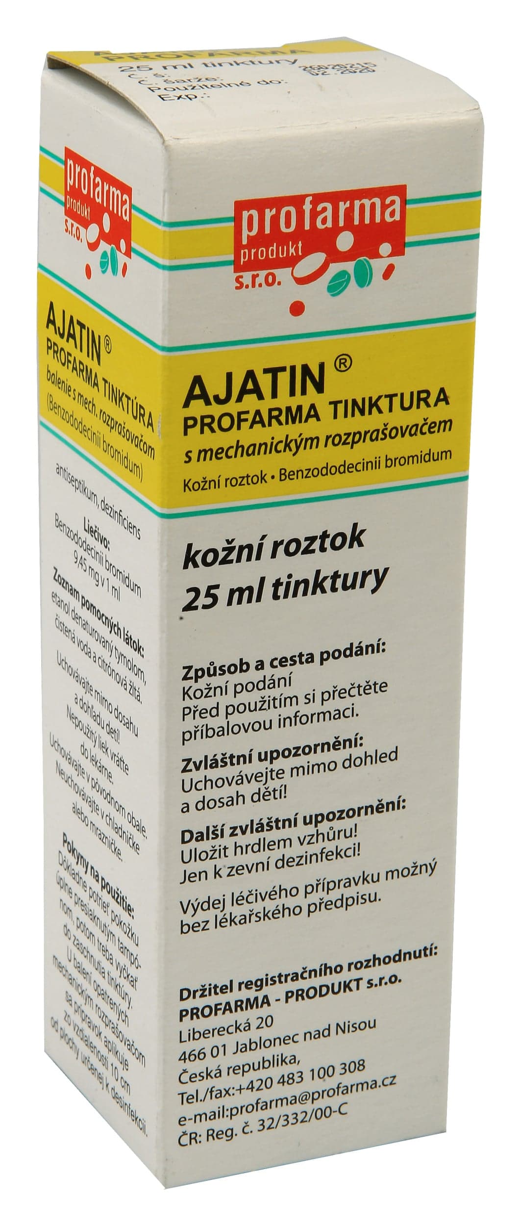 AJATIN PROFARMA TINKTURA S MECHANICKÝM ROZPRAŠOVAČEM 100MG/ML Kožní sprej, roztok 1X25ML