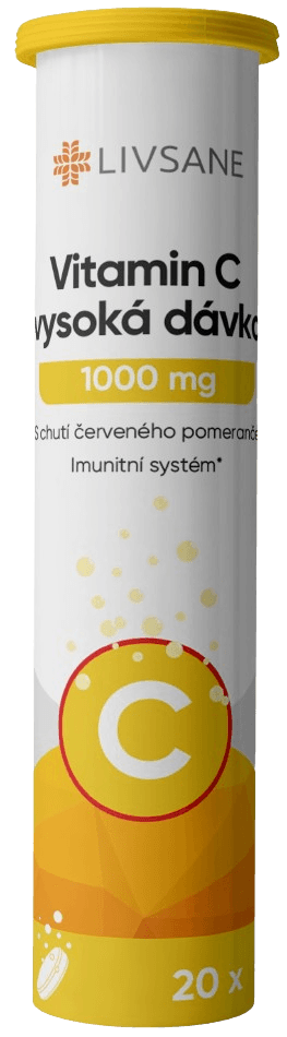 LIVSANE Vitamin C vysoká dávka 1000mg šumivé tablety červený pomeranč 20 ks