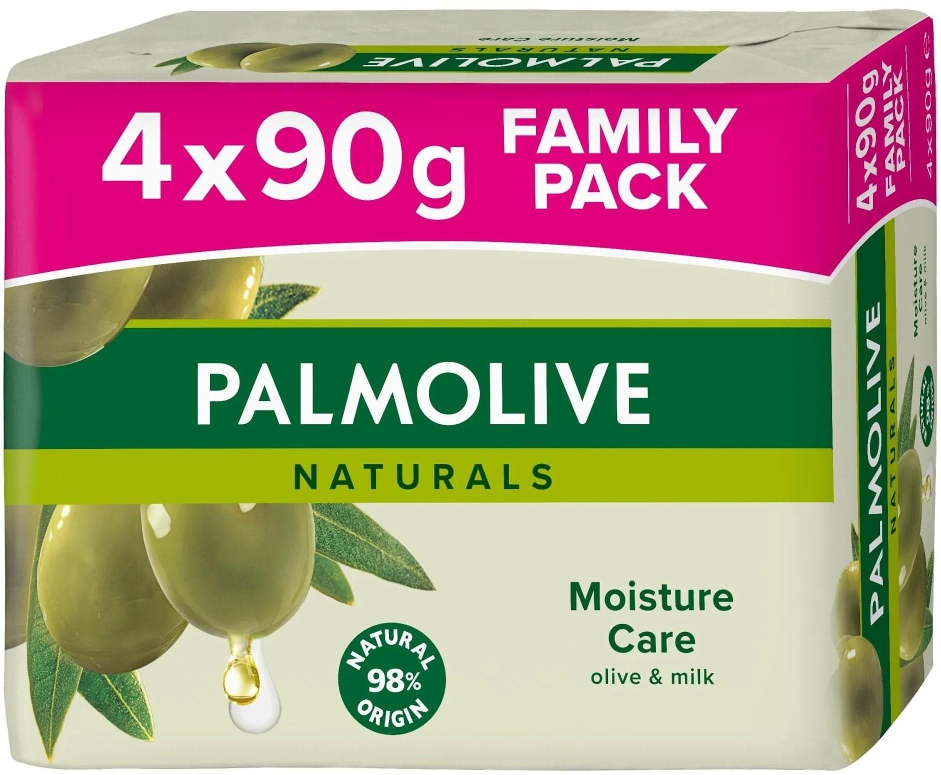 Palmolive Naturals Family pack tuhé mýdlo s výtažky z mléka a oliv 4×90 g