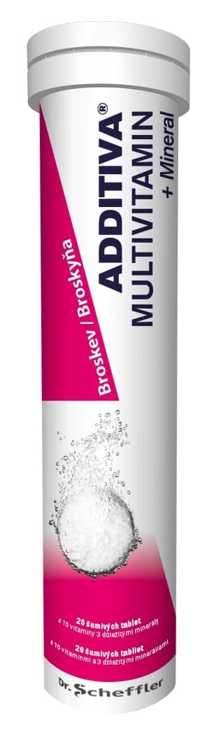 Additiva multivitamín + minerály 20 šumivých tablet Broskev