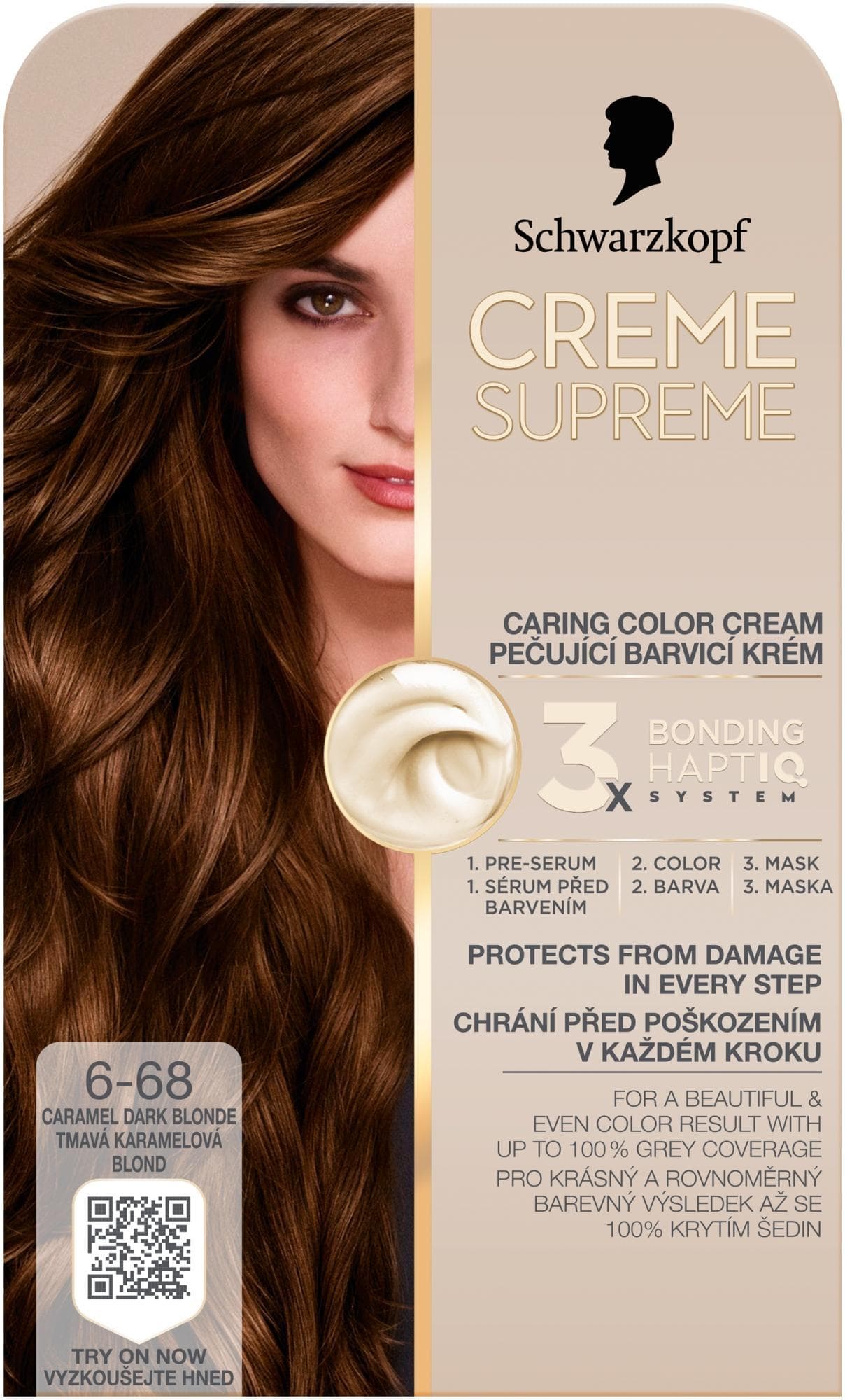 Schwarzkopf Creme Supreme barva na vlasy tmavá karamelová blond 6-68