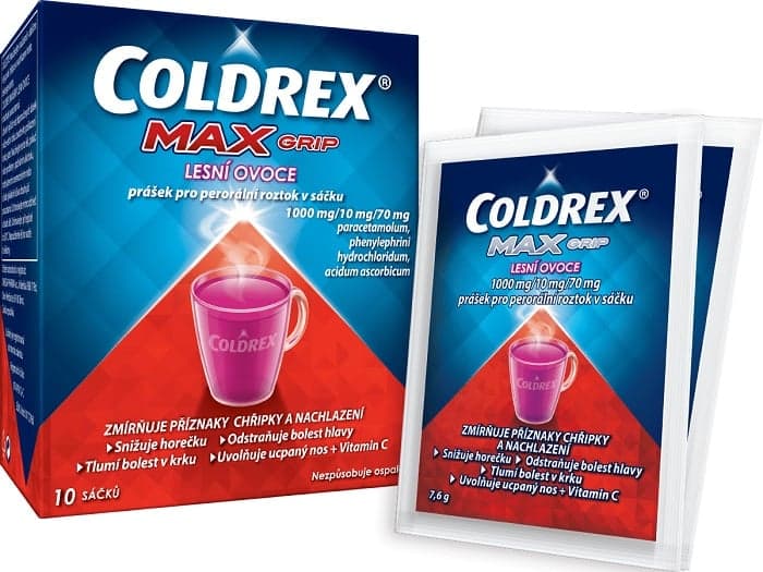 COLDREX MAXGRIP LESNÍ OVOCE 1000MG/10MG/70MG Prášek pro perorální roztok v sáčku 10