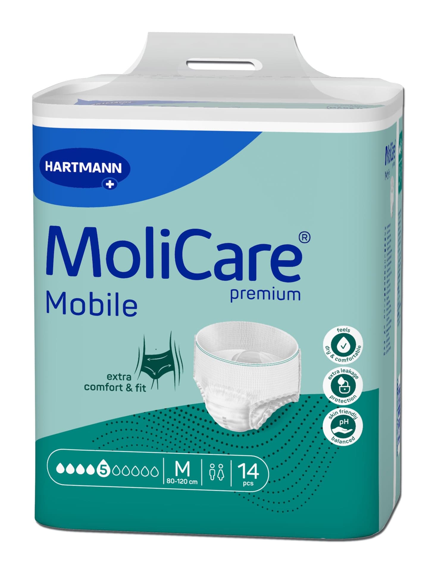KALHOTKY NAVLÉKACÍ MOLICARE MOBILE 5 KAPEK M BOKY 80-120CM,1095ML,14KS