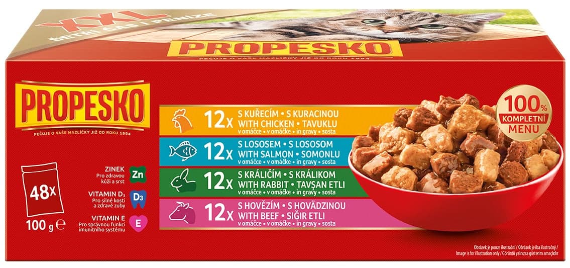 Propesko Kapsičky pro kočky mix mas a ryb 48×100 g