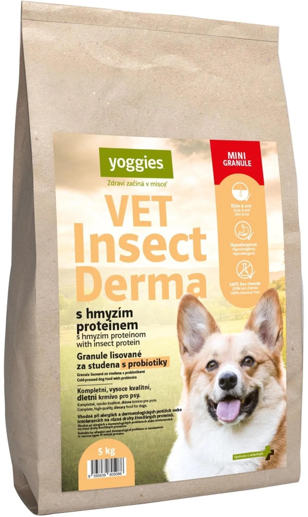 Yoggies VET Insect Derma hmyzí protein a probiotika, minigranule pro psy