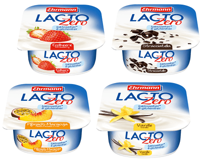 Ehrmann Jogurt řeckého typu s nízkým obsahem laktózy Mix (jahoda, vanilka, stracciatella, broskev - maracuja)