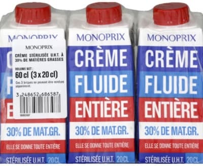 Monoprix Smetana 30% MG (3x 200 ml)