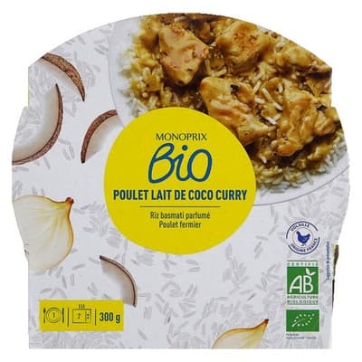Monoprix BIO Kuřecí maso s kokosovým mlékem a kari