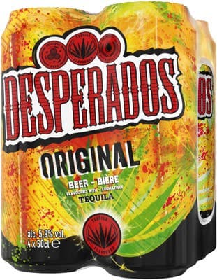Desperados pivo silné světlé ochucené s příchutí Tequily, plech multipack 4x500 ml