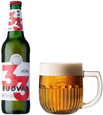 Budějovický Budvar 33 světlý ležák, sklo