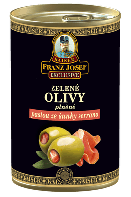 Franz Josef Kaiser Olivy zelené plněné sušenou šunkou Serrano plech
