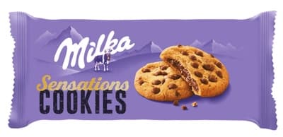 Milka sušenky Cookie Sensations s náplní a kousky čokolády