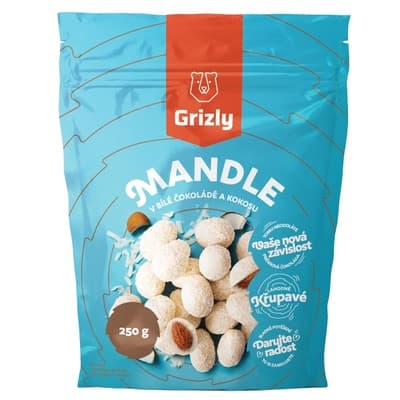 GRIZLY Mandle v bílé čokoládě s kokosem