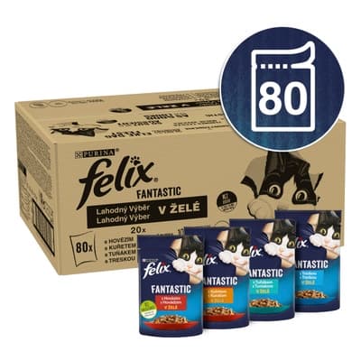 Felix Fantastic kapsičky pro kočky hovězí, kuře, tuňák, treska v želé 80x85 g