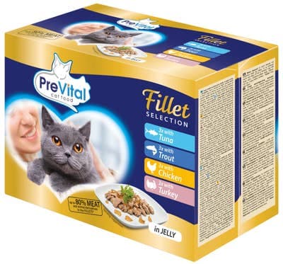 PreVital Dušené filetky 4 příchutě v želé 12x85g