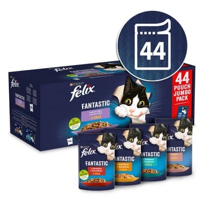 Felix Fantastic kapsičky pro kočky hovězí, kuře, losos, tuňák v želé 44x85g