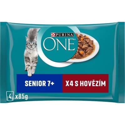 Purina ONE Senior kapsičky pro kočky, hovězí 4x85g