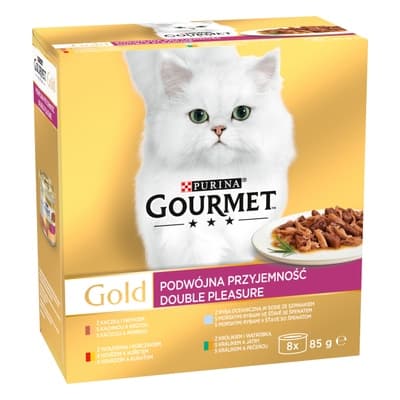 Gourmet Gold konzervy pro kočky hovězí a kuře, králík a játra, mořské ryby, kachna a krůta 8x85g